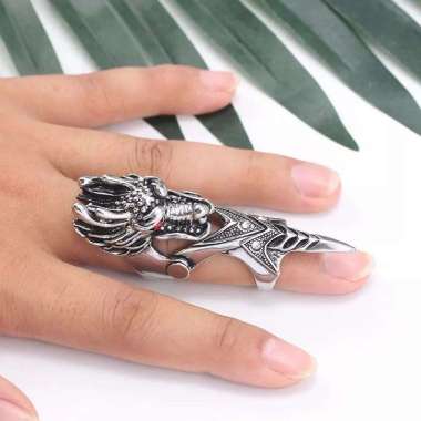 Cincin Punk Retro Naga Ring Ksatria Skull Ghost Knuckle Armour Finger