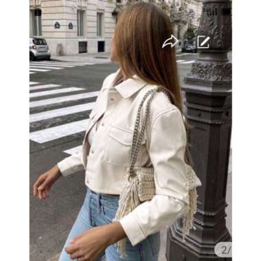 jaket wanita semi kulit crop model terlaris L Putih