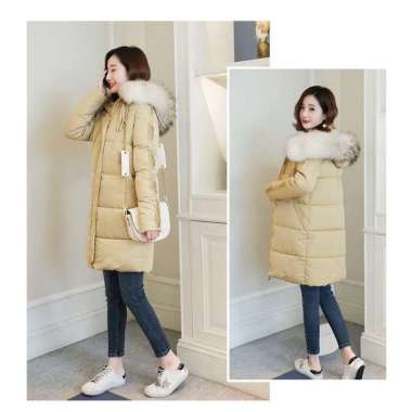 Jaket Winter | Jaket Parka | Jaket Tebal Kerah Bulu Halus | Jaket Wanita | FCSSTORE Cream XL