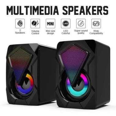 Speaker Gaming Multimedia Bass stereo X2 Subwoofer Colorful RGB Black