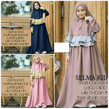 HJB SELMA 2IN1 KID Baju Muslim Anak Gamis Syari Set Bergo Jilbab Multicolor