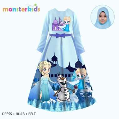 Import Dress Gamis Muslim Hijab Pashmina Anak Frozen Biru Elsa MK28 C Multicolor
