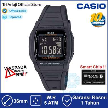 Casio W-201-1BVDF Jam Tangan Pria / Anak Digital Karet Original Hitam W201 W-201-1B
