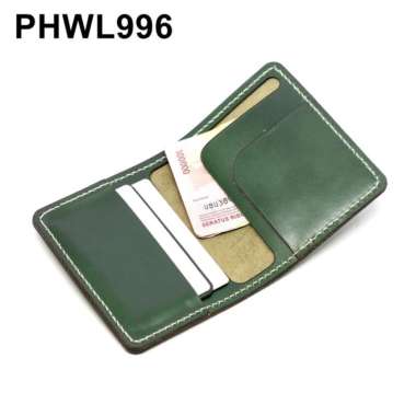 Vice dompet kulit asli unik minimalis muat uang dan kartu hijau - PHWL996