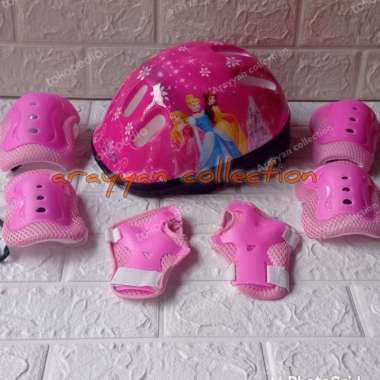 helm sepeda anak lengkap dgn pelindung siku dan lutut motif api biru