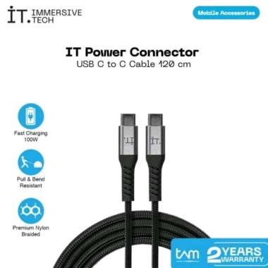 IT Power Connector Kabel Charger Data USB C to C 120 cm Garansi TAM Hitam
