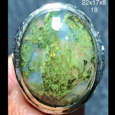 Akik Cincin Batu Natural Lumut Hijau Tua Motif Gambar Tembus Antik 1