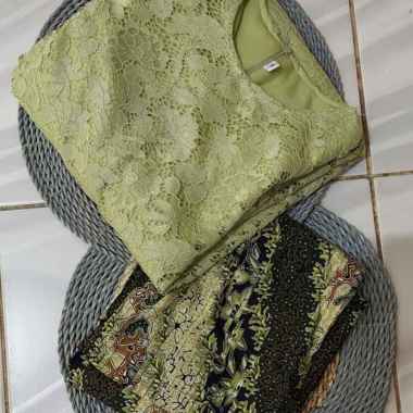 Setelan Kebaya Tunik Longcape Brokat / Kebaya Muslim Tunik L SET HIJAU PUPUS