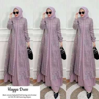 Baju Gamis Wanita Muslim Hayya Dress BO Bahan Kain Ceruty Babydoll Mix Brukat Gamis Mewah Dress Wani