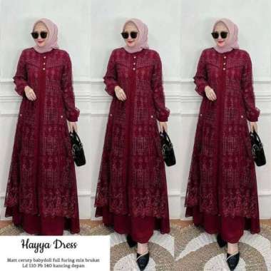 Baju Gamis Wanita Muslim Hayya Dress BO Bahan Kain Ceruty Babydoll Mix Brukat Gamis Mewah Dress Wani