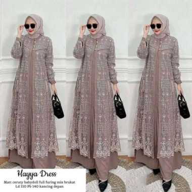 Baju Gamis Wanita Muslim Hayya Dress BO Bahan Kain Ceruty Babydoll Mix Brukat Gamis Mewah Dress Wani
