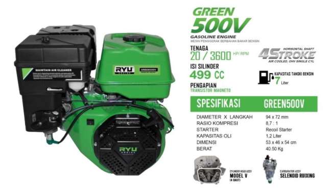 MESIN PENGGERAK/GASOLINE ENGINE GREEN500V - RYU