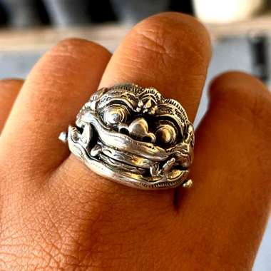 Cincin Ring Perak Bali Silver Ukir Barong Rangda Lebar Buka 925 Pria Laki Wanita Custom