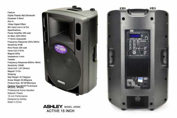 Speaker Aktif Ashley AR 300 Original Active AR300 15 inch Bluetooth