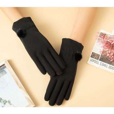 Sarung Tangan Motor Wanita Touch Screen Hangat Musim Dingin Anti Air Hitam