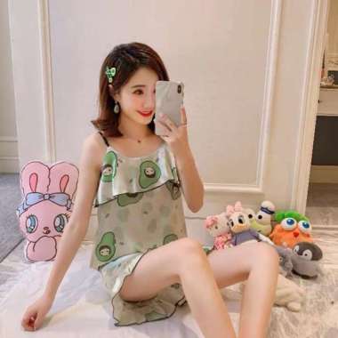 Baju Tidur wanita/pakaian tidur satin/baju tidur import Premium Hijau XL