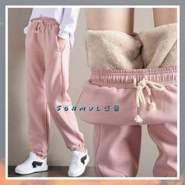 CASUAL PANTS WOMAN WINTER THERMAL IMPORT CELANA JOGGER MUSIM DINGIN WANITA S Pink stripes