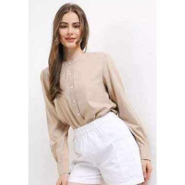 Giordano Women's Cotton Twill Shirt 534201013 Doeskin (Khaki) XL