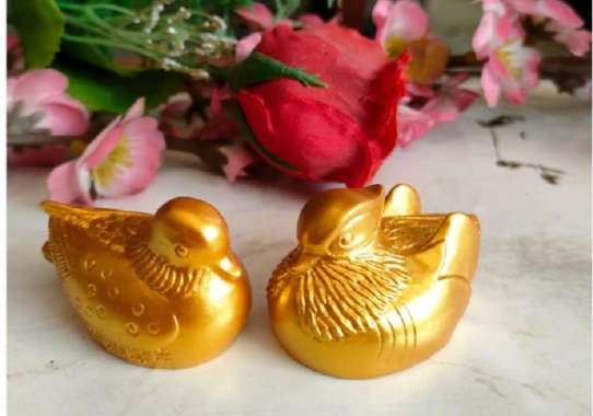 FengShui Sepasang Bebek Mandarin Emas Mini Simbol Cinta Sejati