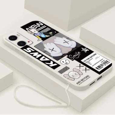 Casing Oppo A76 A96 Trendy Smile FREE TALI LANYARD Silicone Square A76/A96 Putih