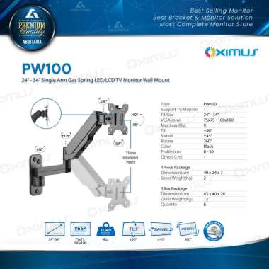 Bracket Monitor TV Wall Gas Spring Naik Turun 24" - 34" OXIMUS PW100