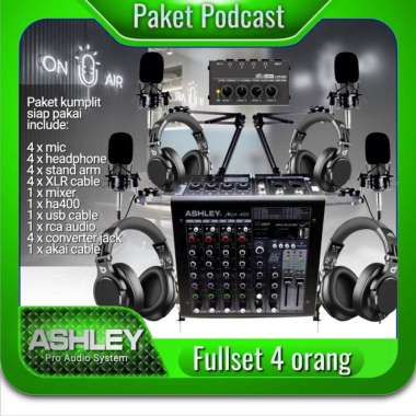paket podcast 4 orang 4 mic, stand, live mixer ashley Multivariasi Multicolor