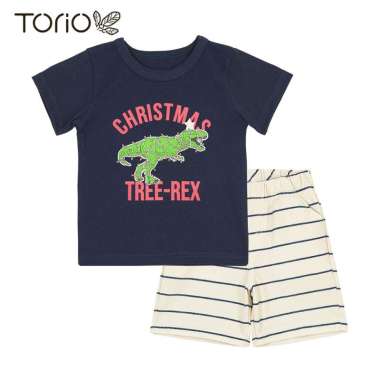 TORIO Short Pant Set Christmas Tree-Rex - Baju Setelan Anak Laki-Laki 5-6 tahun