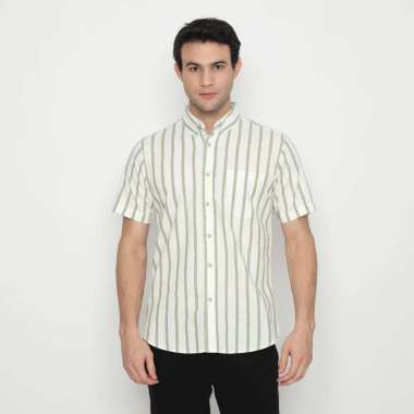 Platini Kemeja Motif Salur Pria Lengan Pendek Katun Oxford Hijau Sage 73272 XXL