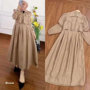 FBT Gamis Wanita Muslim ARASYA DRESS TOYOBO BUSUI FRIENDLY Dress Kondangan Simple Elegan Baju Muslim Warna Hitam XL BROWN