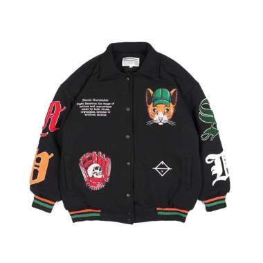 NVSR Varsity Oversize Baseball Jacket Vintage Kerah Fight Behavior Hitam L