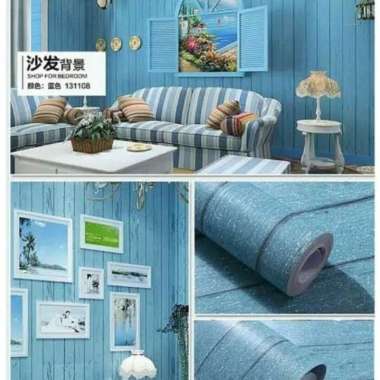 WALLPAPER STIKER DINDING KAYU BIRU ELEGAN