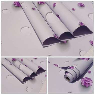 wallpaper dinding sticker putih bunga ungu 3d ruangan dalam