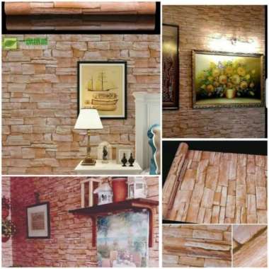 WALLPAPER STIKER DINDING BATU ALAM 3 D COKLAT