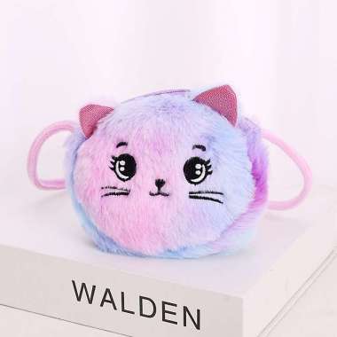 Tas Selempang Anak Bulu Cat Kucing Bulat Rainbow/Dompet Koin /Fashion / Impor / Viral /Tiktok purple