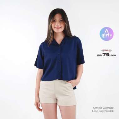 Aerostreet Kemeja Rayon Oversize Crop Top Yuki Navy Gelap Woman QDAAA XL