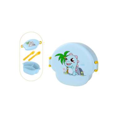 OEM ONE-C989 Lunch Box Set Tempat Makan 3 Sekat Anak Motif Dino 800ML BPA FREE / Kotak Bekal dengan