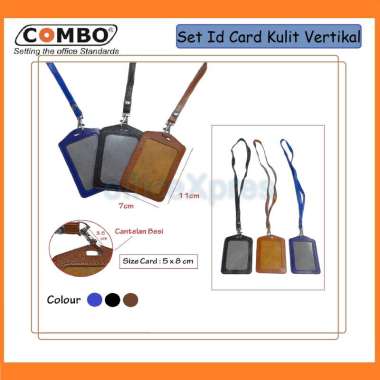 Set ID Card Kulit + Tali / Tali Id Card Set / Card Case Kulit Dan Tali Set / Gantungan Id Card Kulit