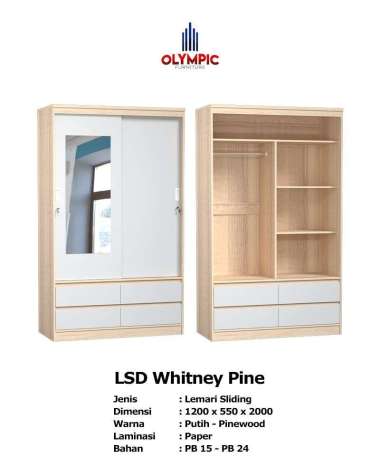Olympic Lemari Pakaian Lemari Baju Sliding 2 Pintu Laci LSD PINE BOGOR