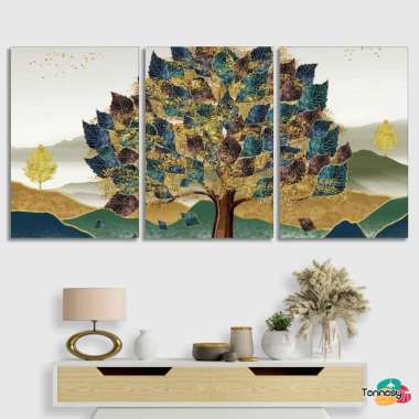 TENNESY Hiasan Dinding Aesthetic Pohon Berdaun Set 3 Panel Dekorasi Dinding Kamar Tidur Pajangan Kay