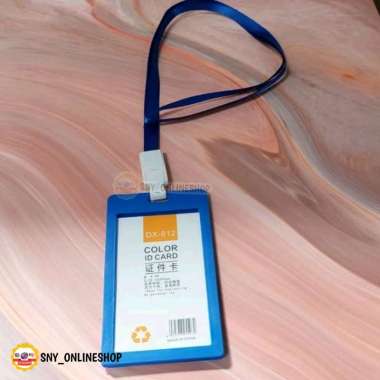 (10 Set) ID Name Tag Casing ID Card Gantungan Tali + Tali ID Card Holder Tempat ID Card DX-612 Biru