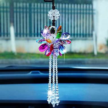 CAR CRYSTAL PENDANT GANTUNGAN PAJANGAN BUNGA SPION TENGAH MOBIL Rainbow