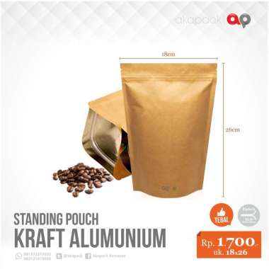 SPKA 18x26 KEMASAN STAND UP POUCH ALUMUNIUM KRAFT/ STANDING POUCH KRAFT ZIPLOCK