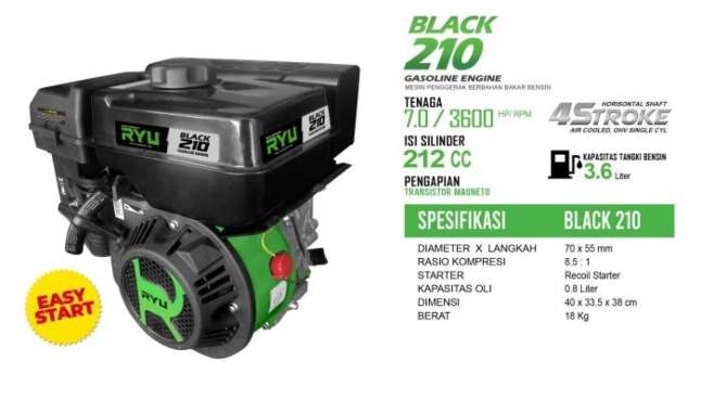 MESIN PENGGERAK/GASOLINE ENGINE BLACK210 - RYU
