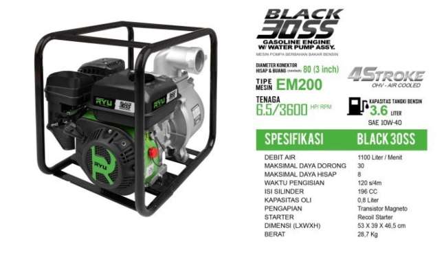 MESIN POMPA AIR/GASOLINE WATER PUMP BLACK30SS - TEKIRO RYU