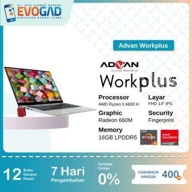 ADVAN Laptop Workplus AMD RYZEN 5 6600H 14'' FHD IPS 16GB 512GB Win 11