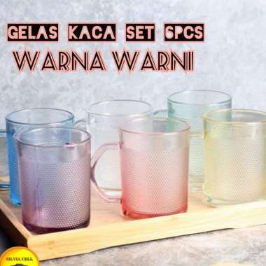 Gelas Kaca set 6 pc Warna Warni Glassware Set 6 Kaca Pelangi