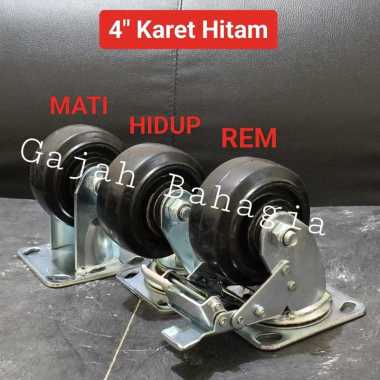 Roda troli karet hitam 4 inch Heavy Duty Mati Hidup Rem Caster Kastor REM