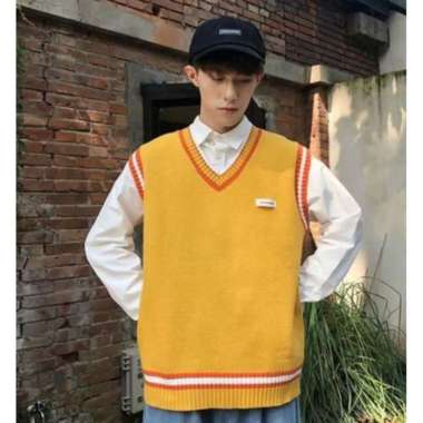 VERISH STRIPES MAN KNIT VEST WINTER AUTUMN IMPORT ROMPI RAJUT PRIA MUSIM DINGIN KOREAN STYLE Ungu