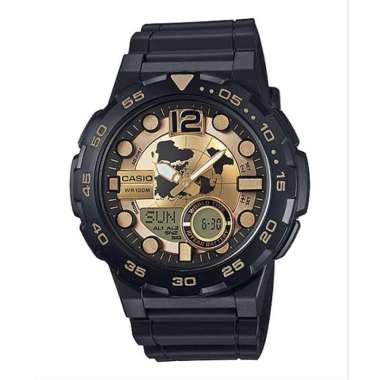 JAM TANGAN PRIA CASIO AEQ-100BW-9AVDF BLACK LIST GOLD ORIGINAL