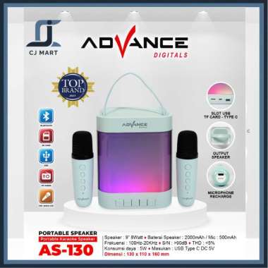 ADVANCE SPEAKER PORTABLE BLUETOOTH KARAOKE MINI AS-130 FREE 2 MIC Blue